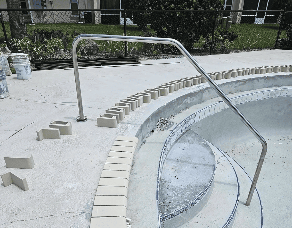 Backyard pool resurfacing near me showing before and after transformation